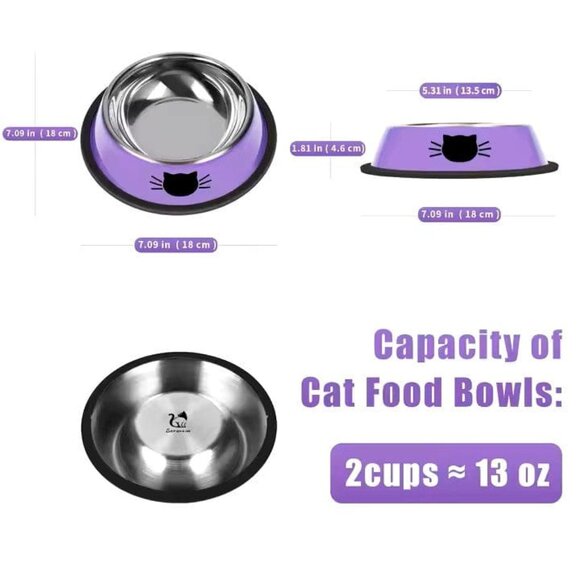 Set of 2 Stainless Steel Cat Bowls – Non-Slip, Durable & Easy to Clean Food Dish - Picture 3 of 11